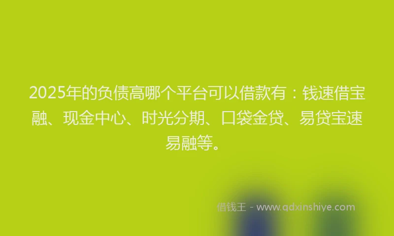 2025年的负债高哪个平台可以借款有：钱速借宝融、现金中心、时光分期、口袋金贷、易贷宝速易融等。