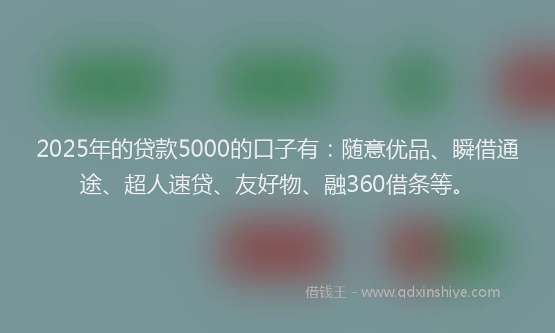 2025年的贷款5000的口子有：随意优品、瞬借通途、超人速贷、友好物、融360借条等。