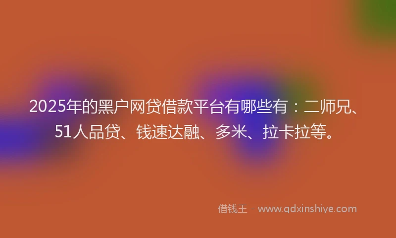 2025年的黑户网贷借款平台有哪些有：二师兄、51人品贷、钱速达融、多米、拉卡拉等。