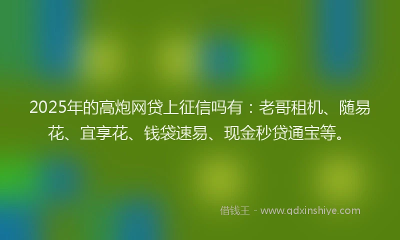 2025年的高炮网贷上征信吗有：老哥租机、随易花、宜享花、钱袋速易、现金秒贷通宝等。