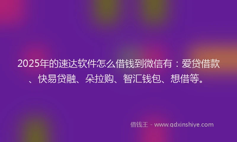 2025年的速达软件怎么借钱到微信有：爱贷借款、快易贷融、朵拉购、智汇钱包、想借等。