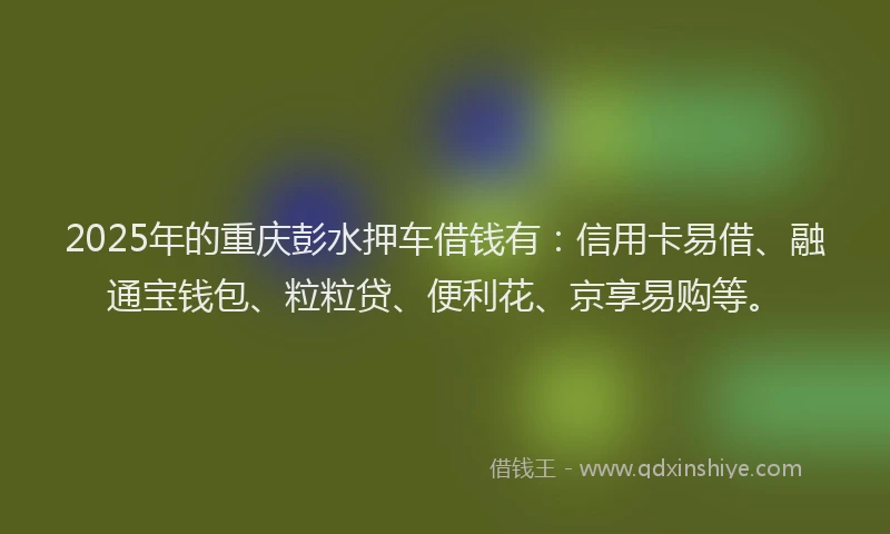 2025年的重庆彭水押车借钱有：信用卡易借、融通宝钱包、粒粒贷、便利花、京享易购等。