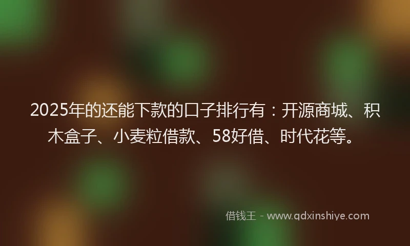 2025年的还能下款的口子排行有：开源商城、积木盒子、小麦粒借款、58好借、时代花等。