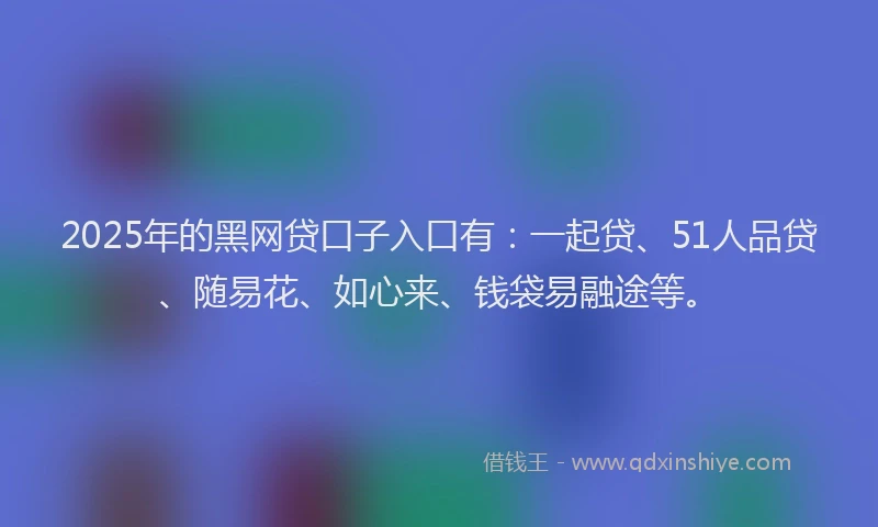 2025年的黑网贷口子入口有：一起贷、51人品贷、随易花、如心来、钱袋易融途等。