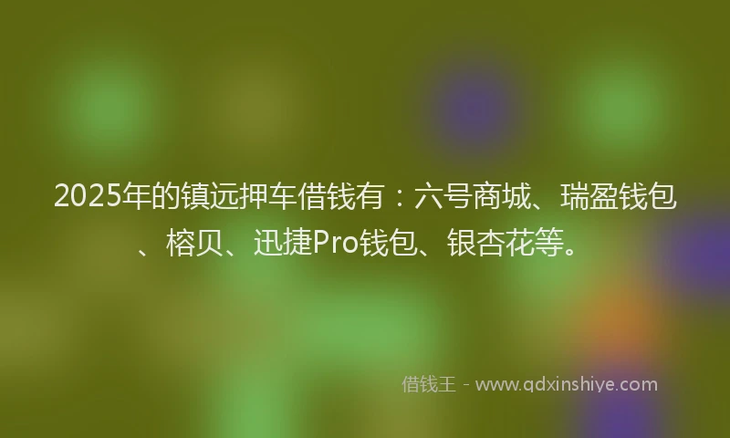 2025年的镇远押车借钱有：六号商城、瑞盈钱包、榕贝、迅捷Pro钱包、银杏花等。