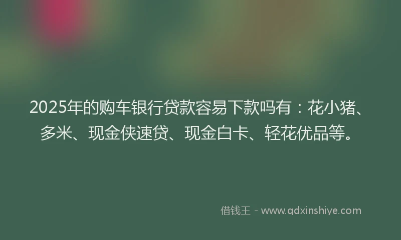 2025年的购车银行贷款容易下款吗有：花小猪、多米、现金侠速贷、现金白卡、轻花优品等。