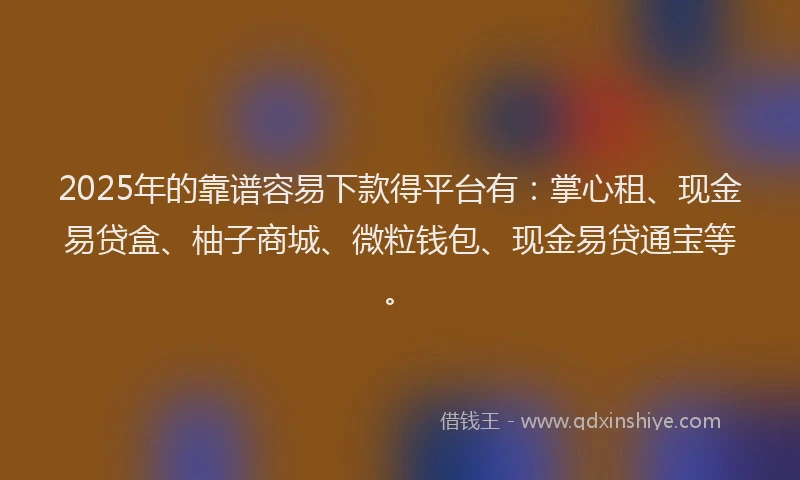 2025年的靠谱容易下款得平台有：掌心租、现金易贷盒、柚子商城、微粒钱包、现金易贷通宝等。