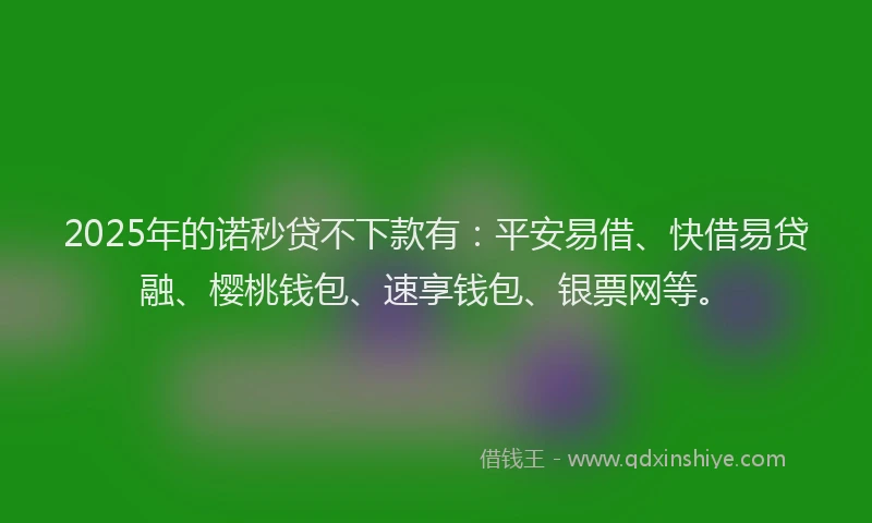 2025年的诺秒贷不下款有：平安易借、快借易贷融、樱桃钱包、速享钱包、银票网等。