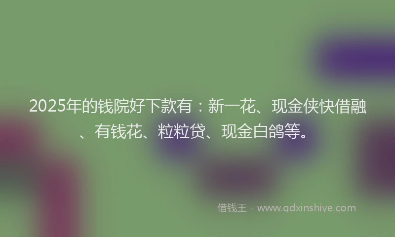 2025年的钱院好下款有:新一花、现金侠快借融、有钱花、粒粒贷、现金白鸽等。
