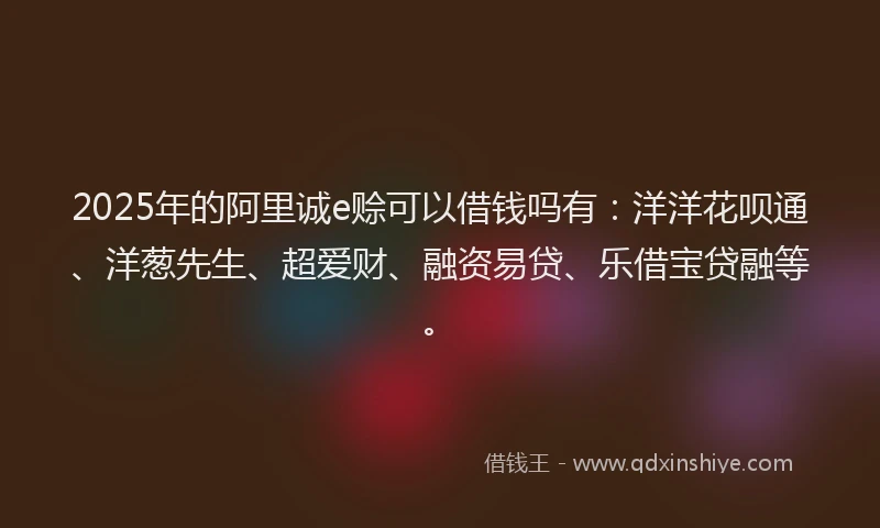 2025年的阿里诚e赊可以借钱吗有：洋洋花呗通、洋葱先生、超爱财、融资易贷、乐借宝贷融等。