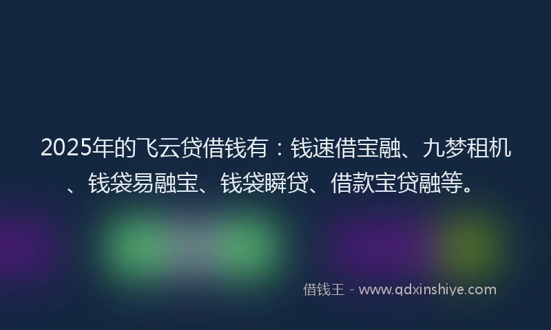 2025年的飞云贷借钱有：钱速借宝融、九梦租机、钱袋易融宝、钱袋瞬贷、借款宝贷融等。