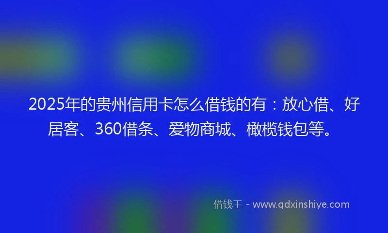 2025年的贵州信用卡怎么借钱的有：放心借、好居客、360借条、爱物商城、橄榄钱包等。