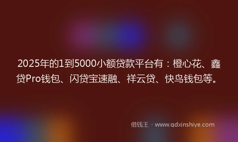 2025年的1到5000小额贷款平台有：橙心花、鑫贷Pro钱包、闪贷宝速融、祥云贷、快鸟钱包等。