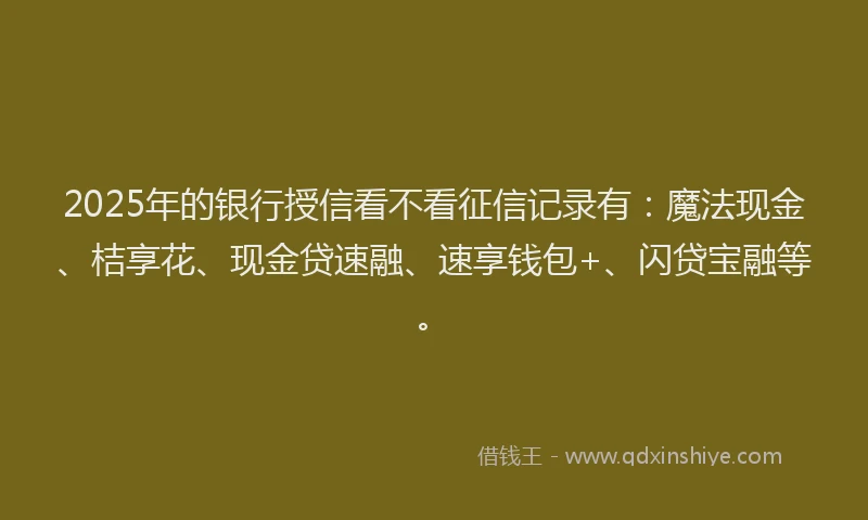 2025年的银行授信看不看征信记录有：魔法现金、桔享花、现金贷速融、速享钱包+、闪贷宝融等。