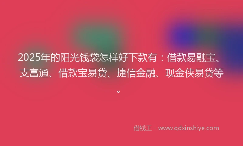 2025年的阳光钱袋怎样好下款有：借款易融宝、支富通、借款宝易贷、捷信金融、现金侠易贷等。