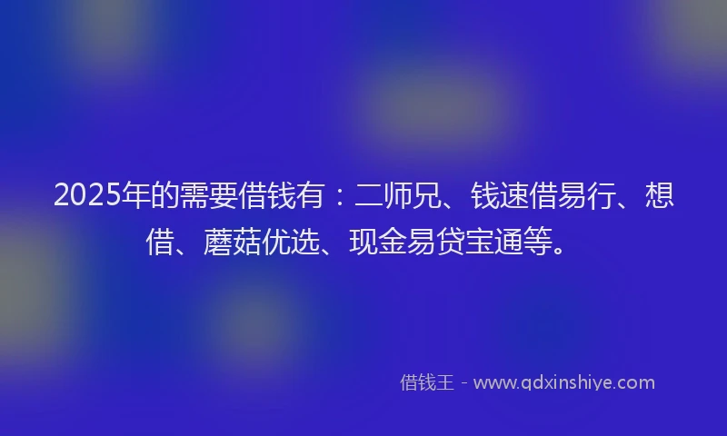 2025年的需要借钱有：二师兄、钱速借易行、想借、蘑菇优选、现金易贷宝通等。