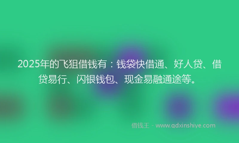 2025年的飞狙借钱有：钱袋快借通、好人贷、借贷易行、闪银钱包、现金易融通途等。