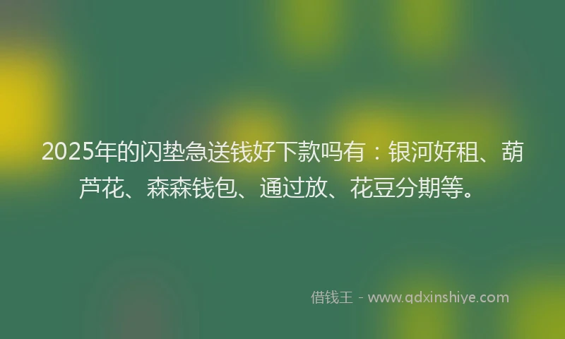 2025年的闪垫急送钱好下款吗有：银河好租、葫芦花、森森钱包、通过放、花豆分期等。