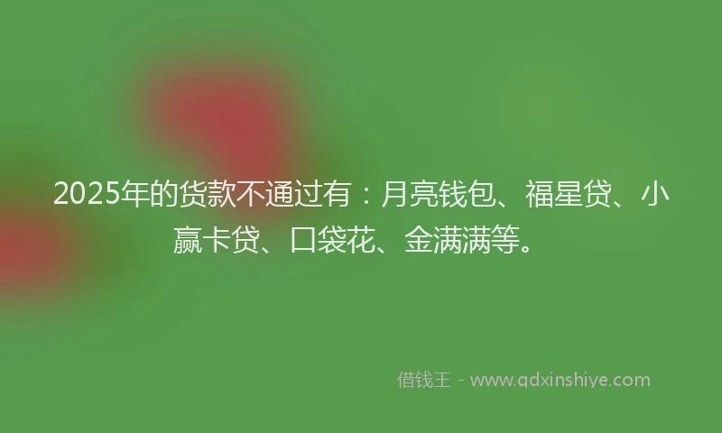 2025年的货款不通过有：月亮钱包、福星贷、小赢卡贷、口袋花、金满满等。