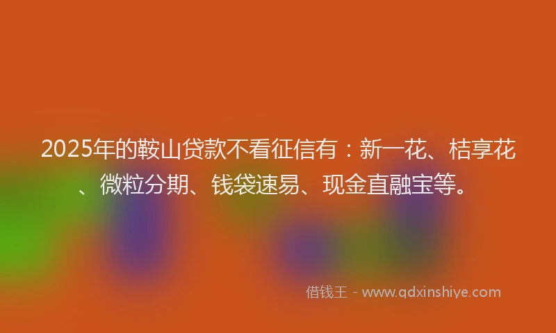 2025年的鞍山贷款不看征信有：新一花、桔享花、微粒分期、钱袋速易、现金直融宝等。