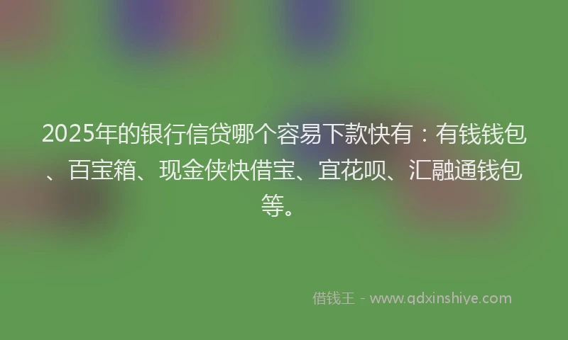 2025年的银行信贷哪个容易下款快有：有钱钱包、百宝箱、现金侠快借宝、宜花呗、汇融通钱包等。