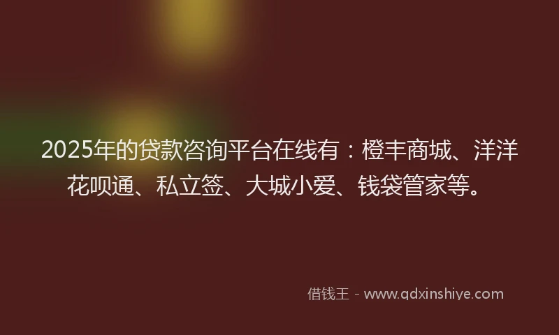 2025年的贷款咨询平台在线有：橙丰商城、洋洋花呗通、私立签、大城小爱、钱袋管家等。