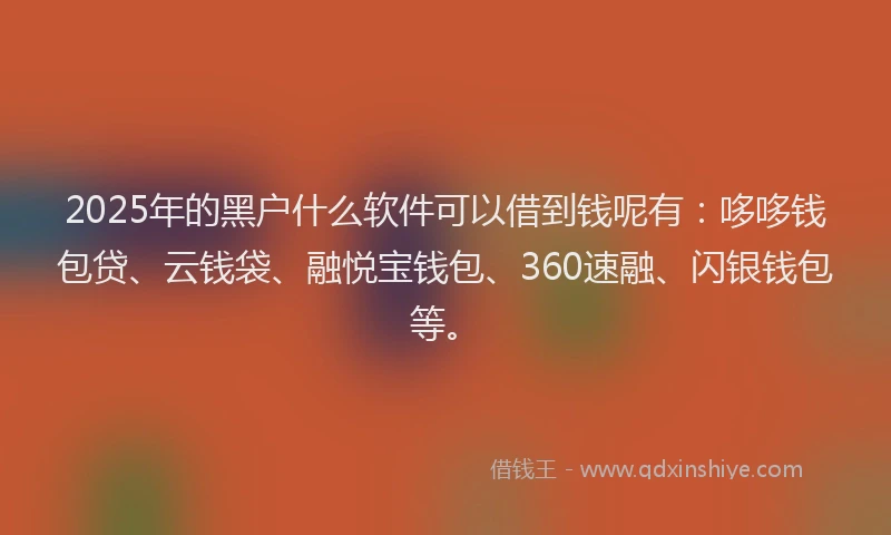 2025年的黑户什么软件可以借到钱呢有：哆哆钱包贷、云钱袋、融悦宝钱包、360速融、闪银钱包等。