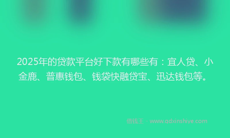 2025年的贷款平台好下款有哪些有：宜人贷、小金鹿、普惠钱包、钱袋快融贷宝、迅达钱包等。