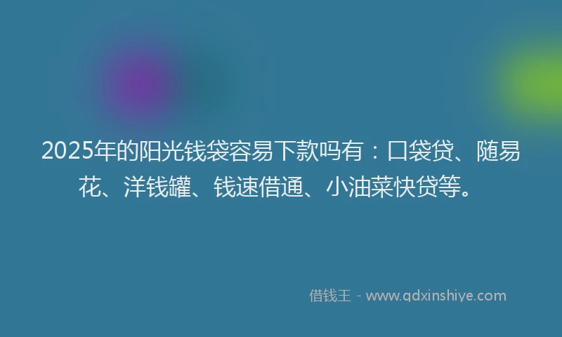2025年的阳光钱袋容易下款吗有：口袋贷、随易花、洋钱罐、钱速借通、小油菜快贷等。