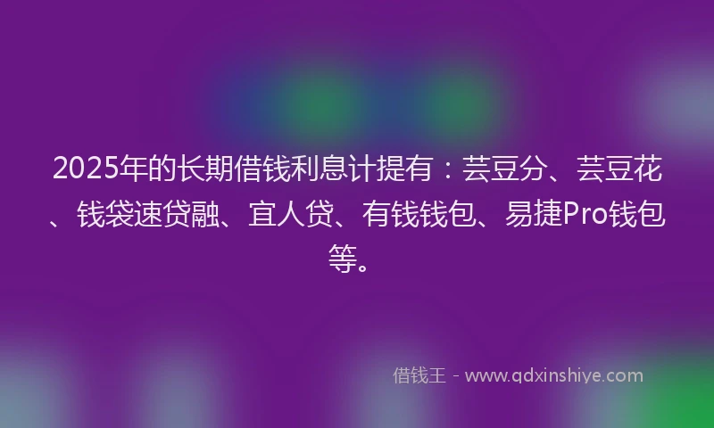 2025年的长期借钱利息计提有：芸豆分、芸豆花、钱袋速贷融、宜人贷、有钱钱包、易捷Pro钱包等。