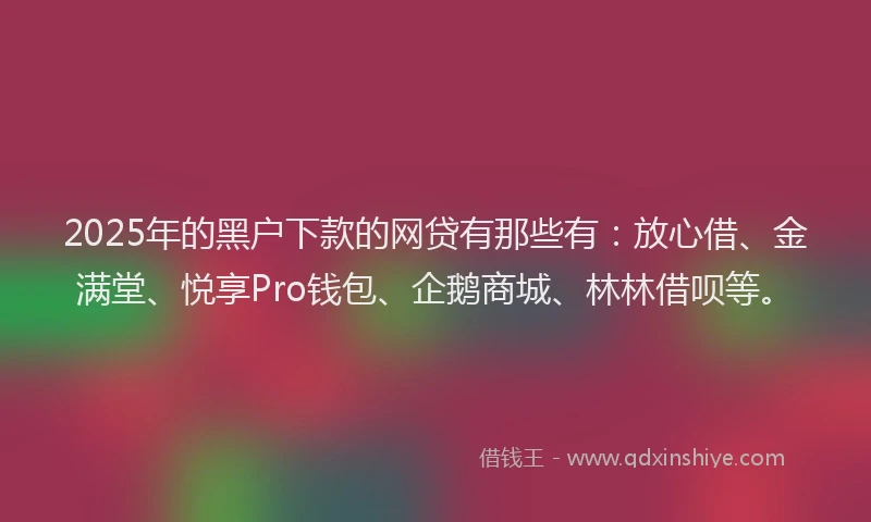 2025年的黑户下款的网贷有那些有：放心借、金满堂、悦享Pro钱包、企鹅商城、林林借呗等。
