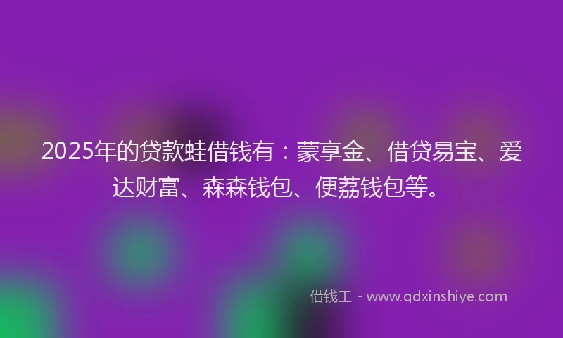 2025年的贷款蛙借钱有：蒙享金、借贷易宝、爱达财富、森森钱包、便荔钱包等。