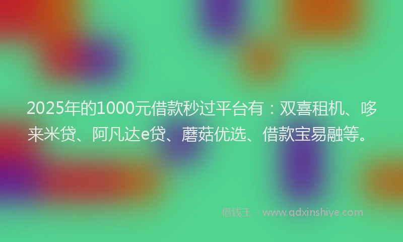 2025年的1000元借款秒过平台有：双喜租机、哆来米贷、阿凡达e贷、蘑菇优选、借款宝易融等。