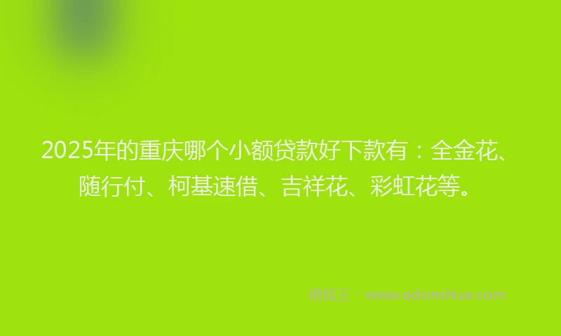 2025年的重庆哪个小额贷款好下款有：全金花、随行付、柯基速借、吉祥花、彩虹花等。