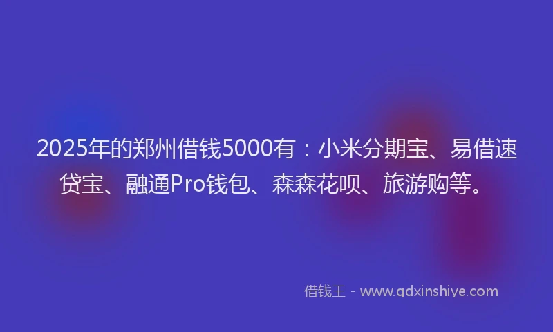 2025年的郑州借钱5000有：小米分期宝、易借速贷宝、融通Pro钱包、森森花呗、旅游购等。
