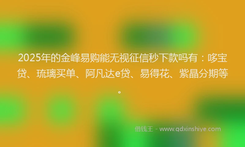 2025年的金峰易购能无视征信秒下款吗有：哆宝贷、琉璃买单、阿凡达e贷、易得花、紫晶分期等。