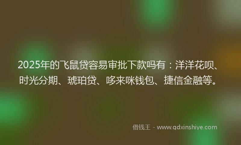 2025年的飞鼠贷容易审批下款吗有：洋洋花呗、时光分期、琥珀贷、哆来咪钱包、捷信金融等。