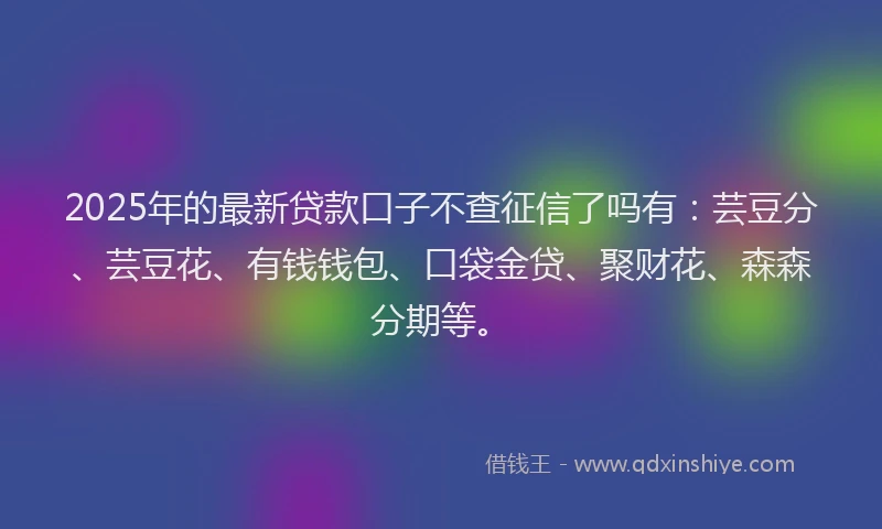 2025年的最新贷款口子不查征信了吗有：芸豆分、芸豆花、有钱钱包、口袋金贷、聚财花、森森分期等。