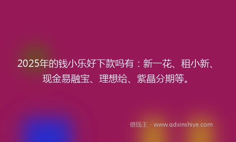 2025年的钱小乐好下款吗有：新一花、租小新、现金易融宝、理想给、紫晶分期等。