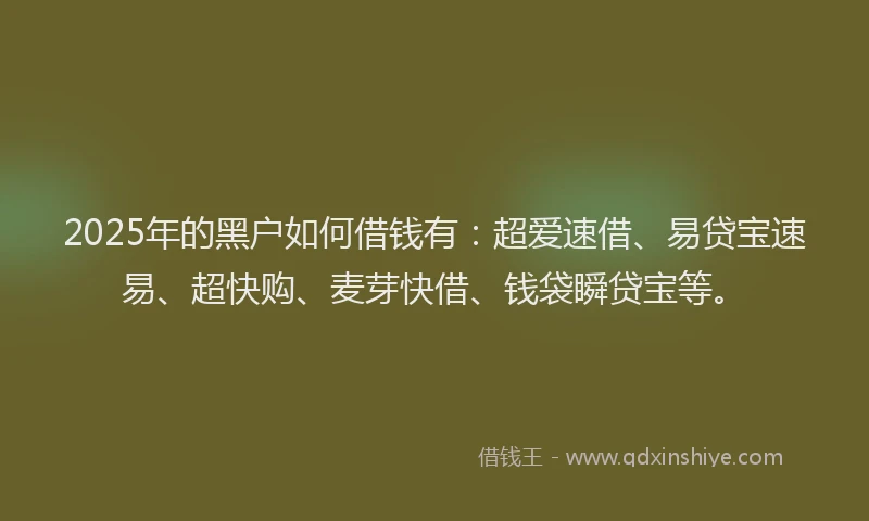 2025年的黑户如何借钱有：超爱速借、易贷宝速易、超快购、麦芽快借、钱袋瞬贷宝等。