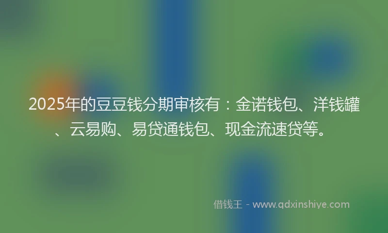 2025年的豆豆钱分期审核有：金诺钱包、洋钱罐、云易购、易贷通钱包、现金流速贷等。