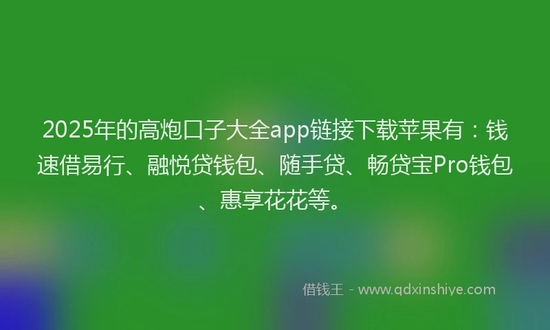 2025年的高炮口子大全app链接下载苹果有：钱速借易行、融悦贷钱包、随手贷、畅贷宝Pro钱包、惠享花花等。