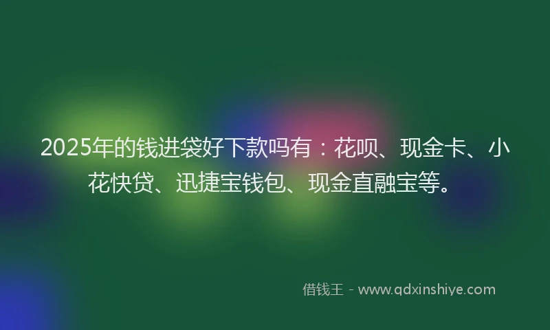 2025年的钱进袋好下款吗有：花呗、现金卡、小花快贷、迅捷宝钱包、现金直融宝等。