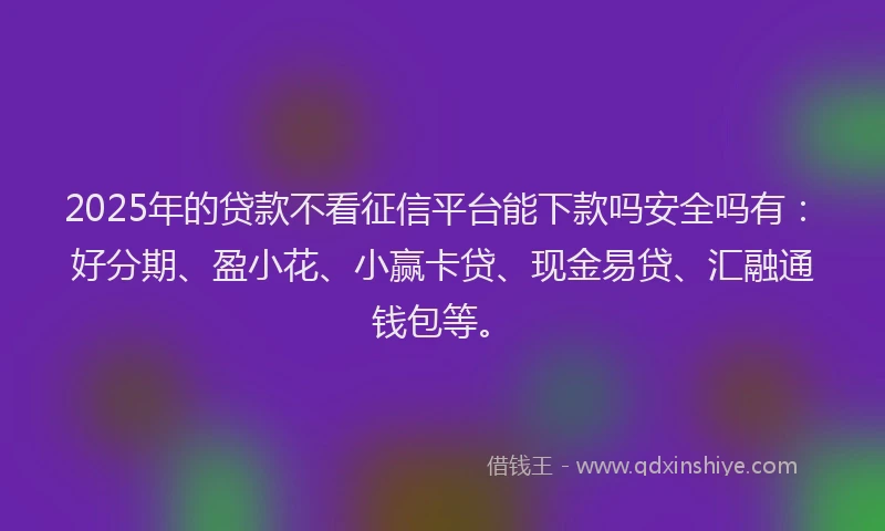 2025年的贷款不看征信平台能下款吗安全吗有：好分期、盈小花、小赢卡贷、现金易贷、汇融通钱包等。