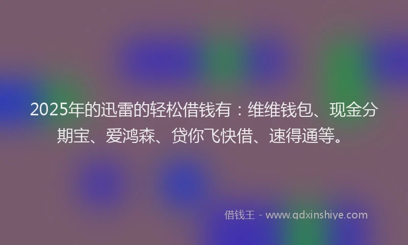 2025年的迅雷的轻松借钱有：维维钱包、现金分期宝、爱鸿森、贷你飞快借、速得通等。