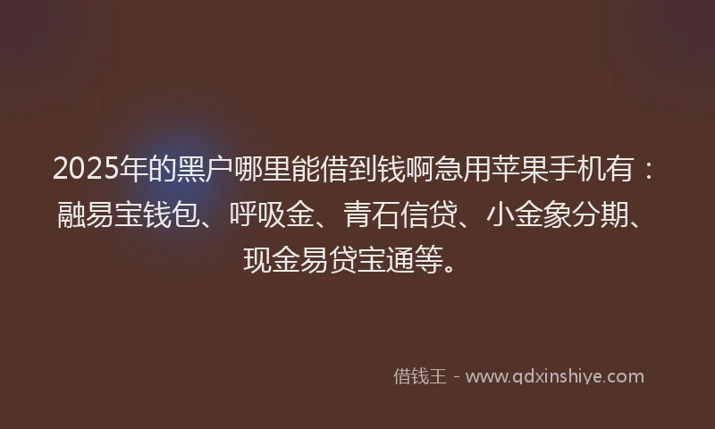 2025年的黑户哪里能借到钱啊急用苹果手机有：融易宝钱包、呼吸金、青石信贷、小金象分期、现金易贷宝通等。