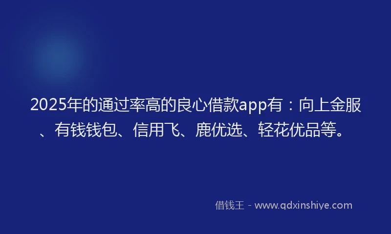 2025年的通过率高的良心借款app有：向上金服、有钱钱包、信用飞、鹿优选、轻花优品等。
