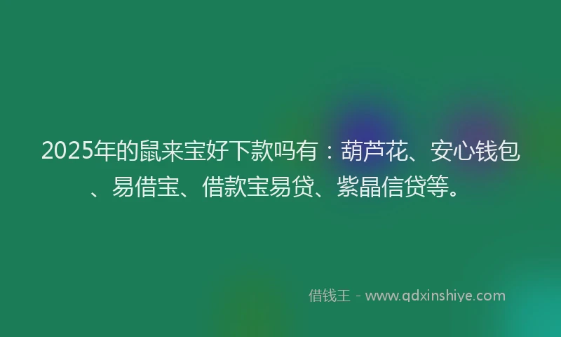 2025年的鼠来宝好下款吗有：葫芦花、安心钱包、易借宝、借款宝易贷、紫晶信贷等。