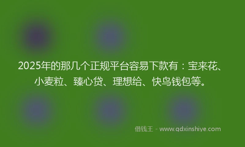 2025年的那几个正规平台容易下款有：宝来花、小麦粒、臻心贷、理想给、快鸟钱包等。