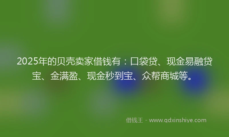 2025年的贝壳卖家借钱有：口袋贷、现金易融贷宝、金满盈、现金秒到宝、众帮商城等。